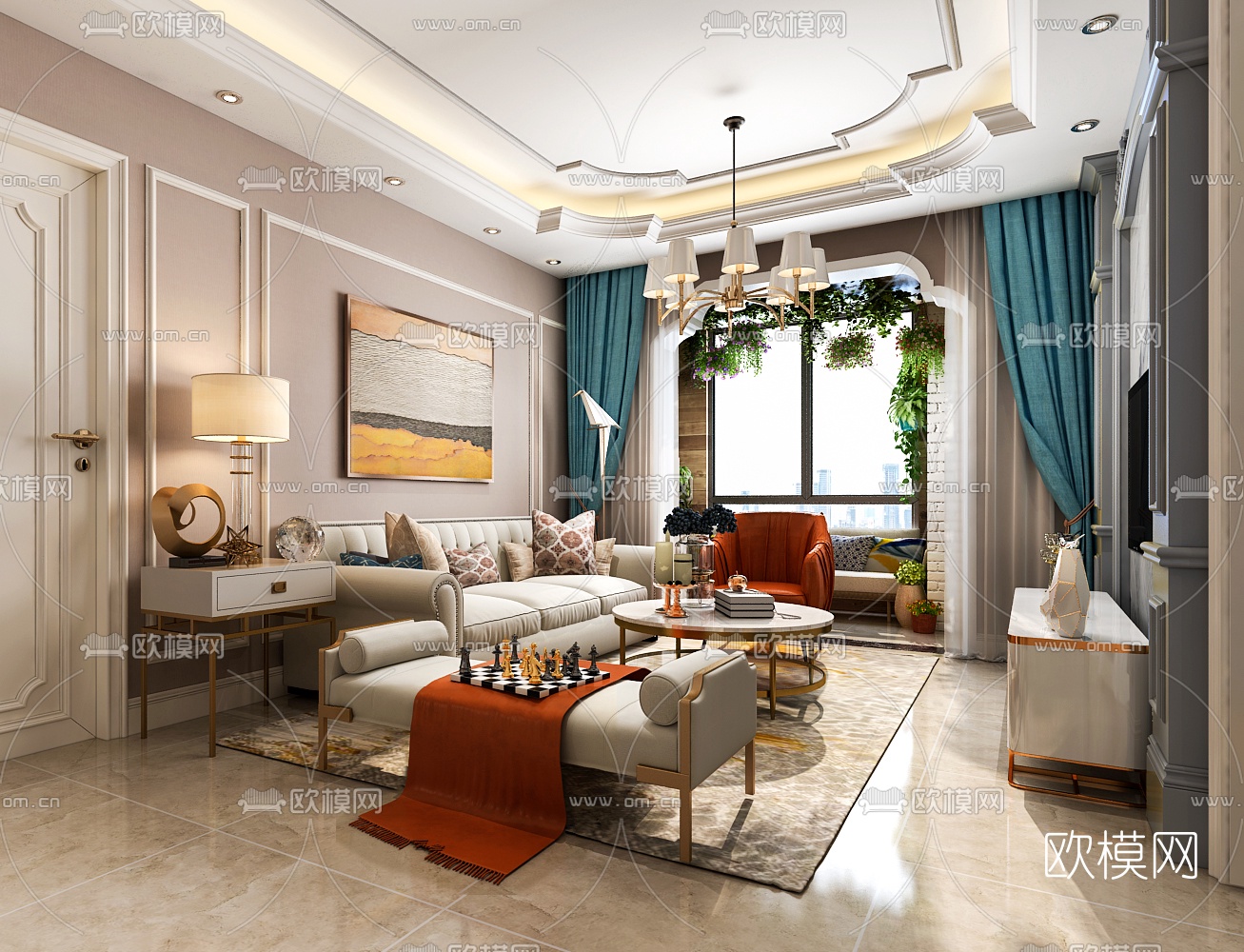欧式客餐厅3d模型下载（渲染图2）