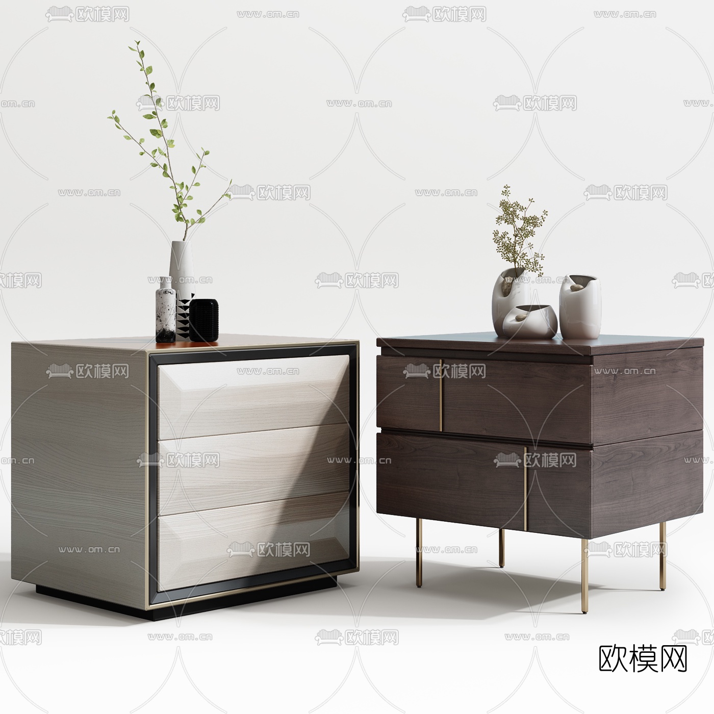 现代简约床头柜组合3d模型下载