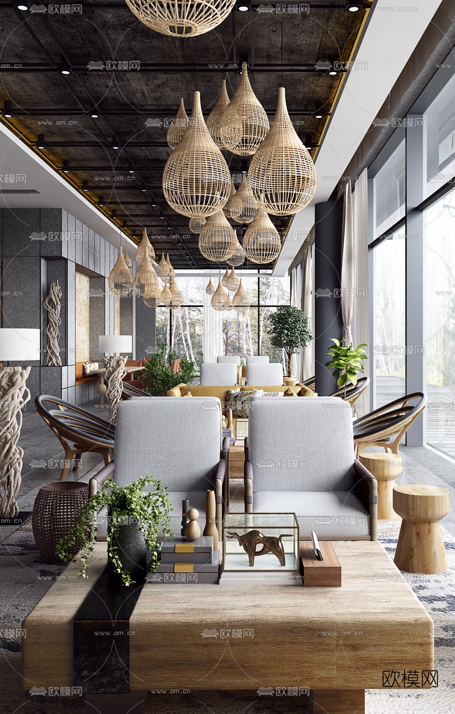 自然风售楼中心洽谈区3d模型下载（渲染图3）