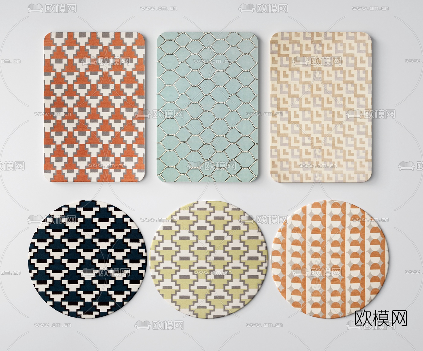 简欧布艺地毯3d模型下载