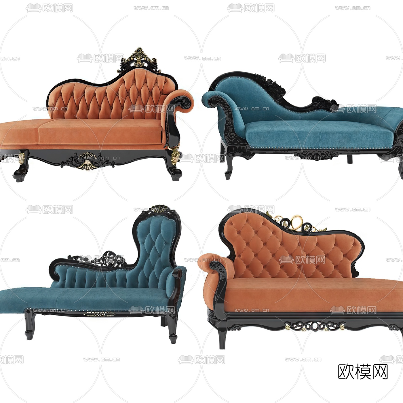 欧式布艺贵妃椅3d模型下载