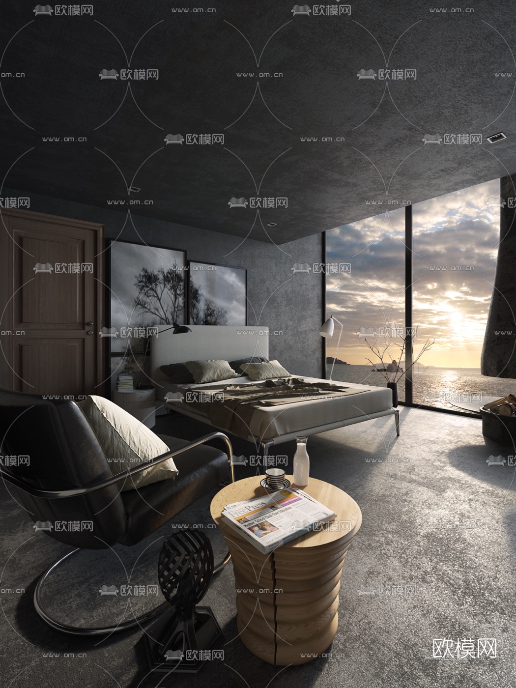 工业风海景卧室3d模型下载