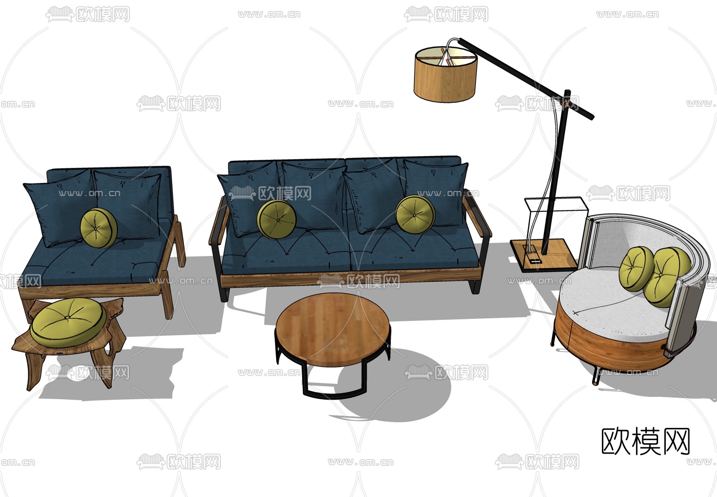 工业风简约沙发组合su模型下载（渲染图2）