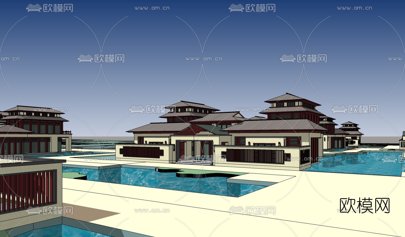 中式休闲会所su模型下载（渲染图2）