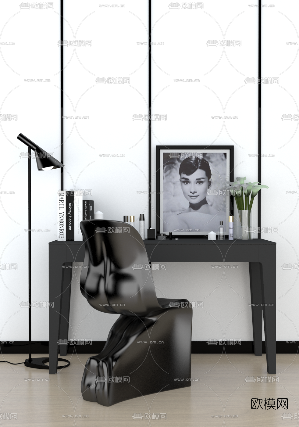 双宝设计 现代梳妆台个性椅组合3D模型下载