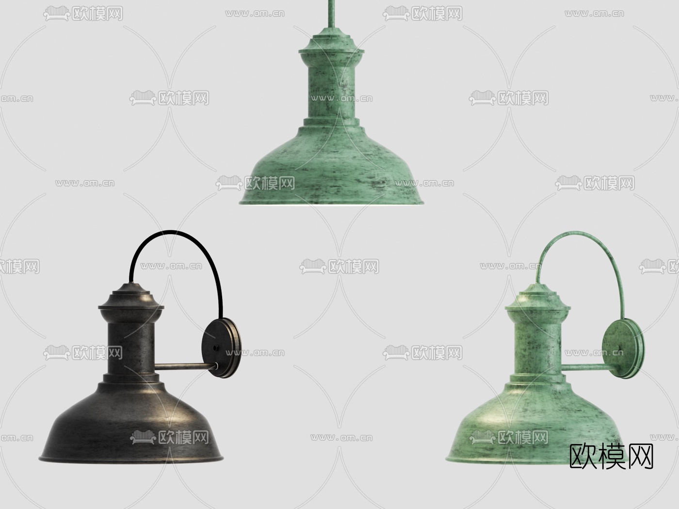 工业风复古铁艺壁灯3d模型下载