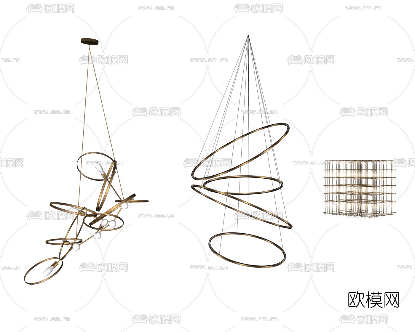 现代金属轻奢吊灯组合su模型下载（渲染图1）