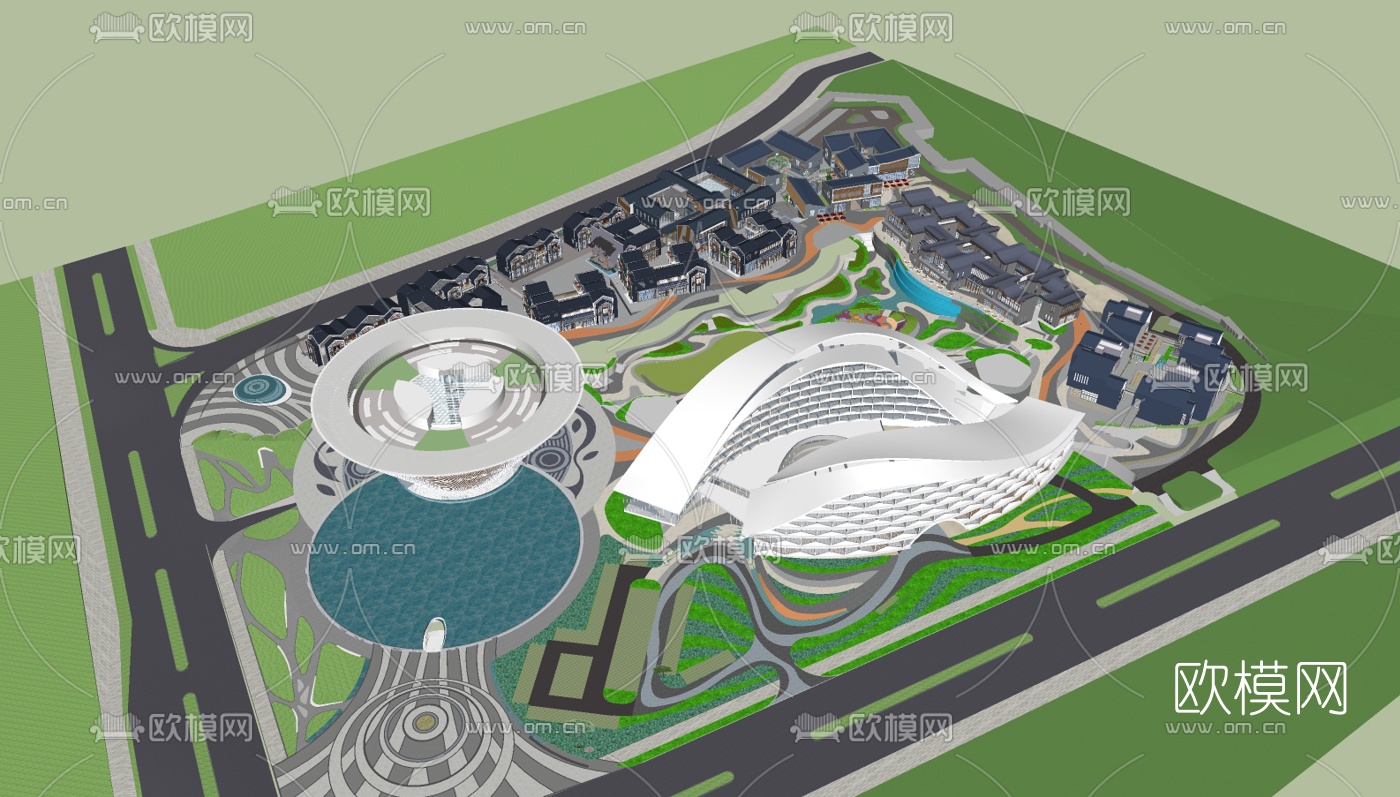 中式商业区规划su模型下载（渲染图6）