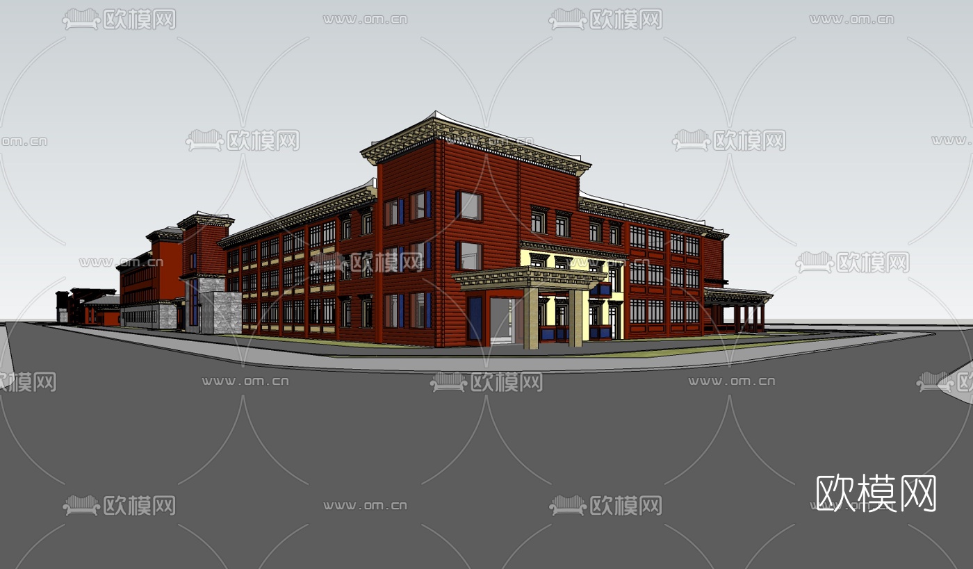 藏式教学楼su模型下载（渲染图1）