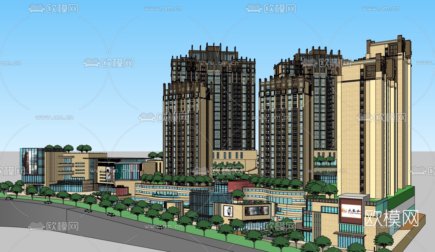 新古典小区规划免费su模型下载（渲染图2）