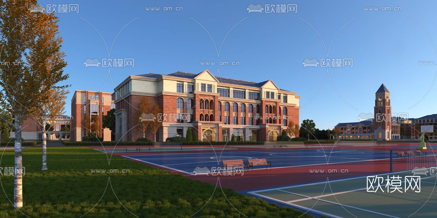 欧式学校教学楼外观3d模型下载