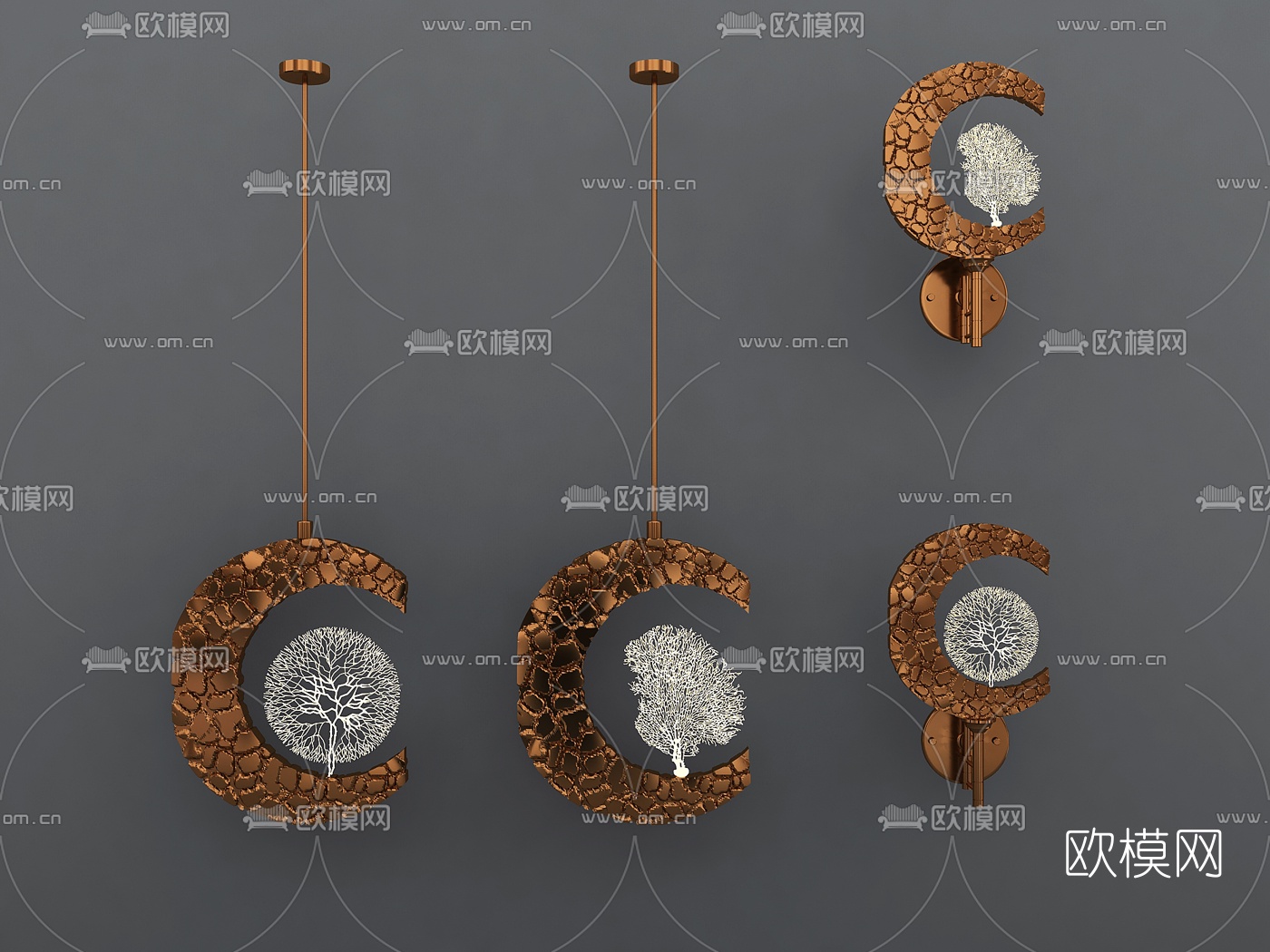 现代金属月牙造型吊灯壁灯3d模型下载