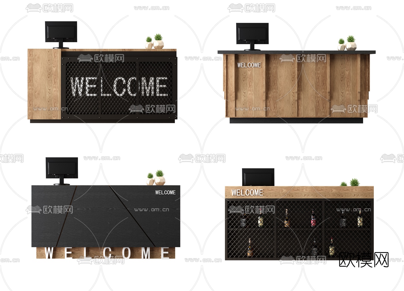 loft工业风前台接待台组合3d模型下载