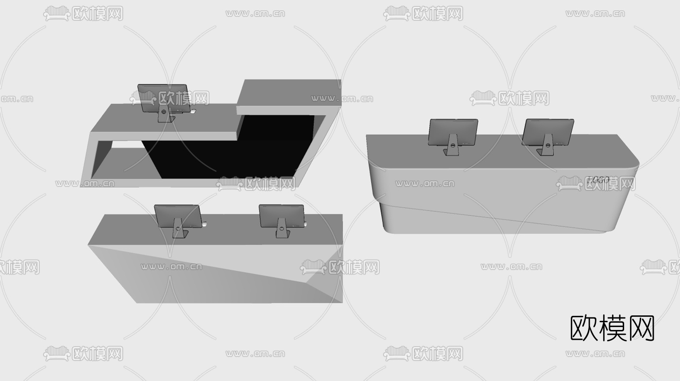 现代办公前台接待台su模型下载（渲染图1）