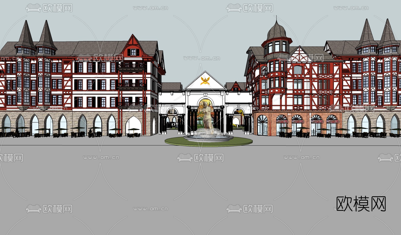 欧式商业街su模型下载（渲染图1）
