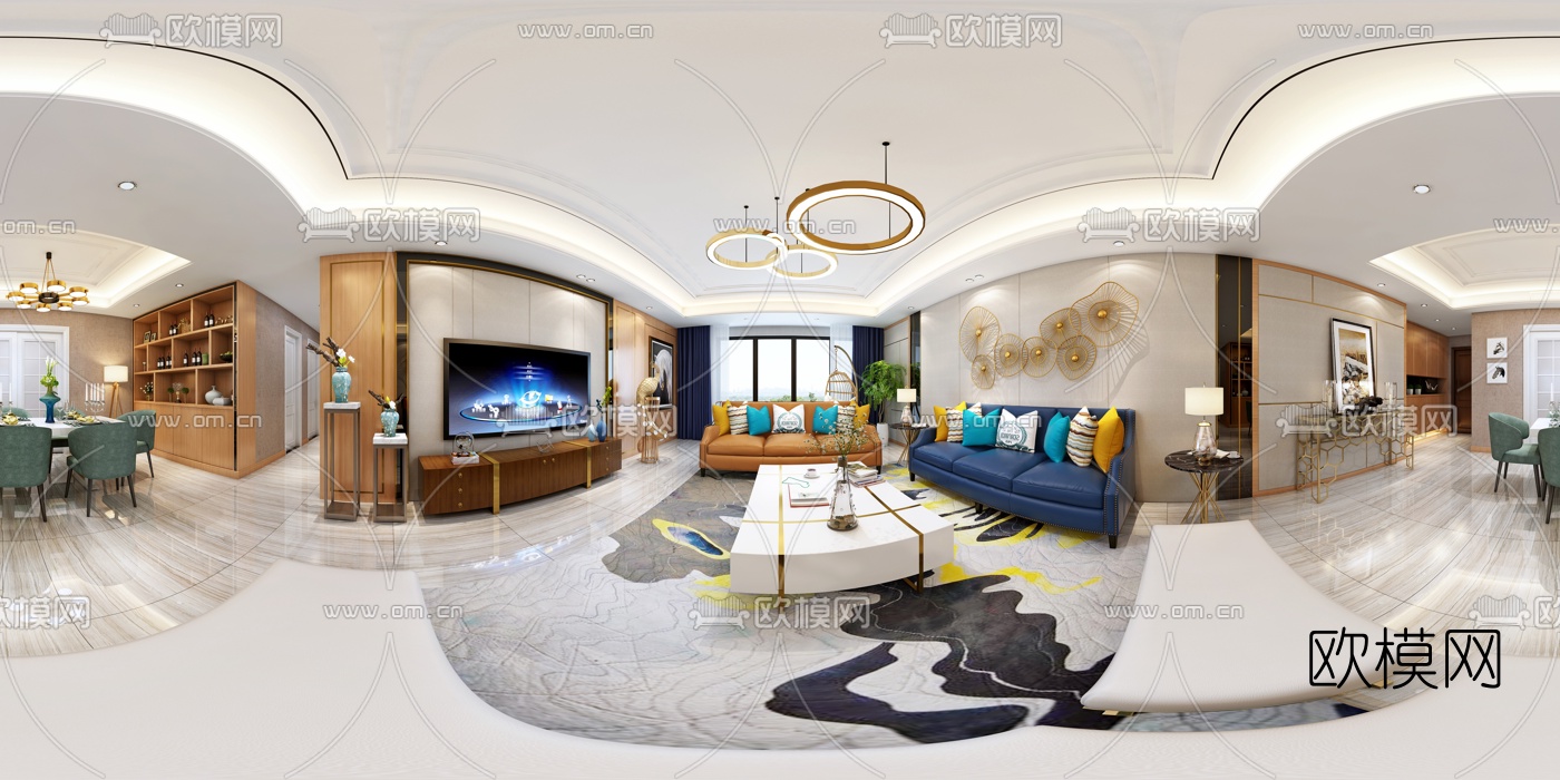 港式客厅餐厅全景3D模型