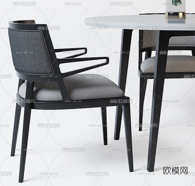 现代圆形四人桌餐桌椅3D模型下载（渲染图2）