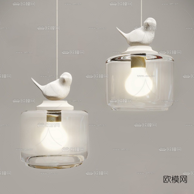 现代小鸟装饰玻璃吊灯3D模型下载