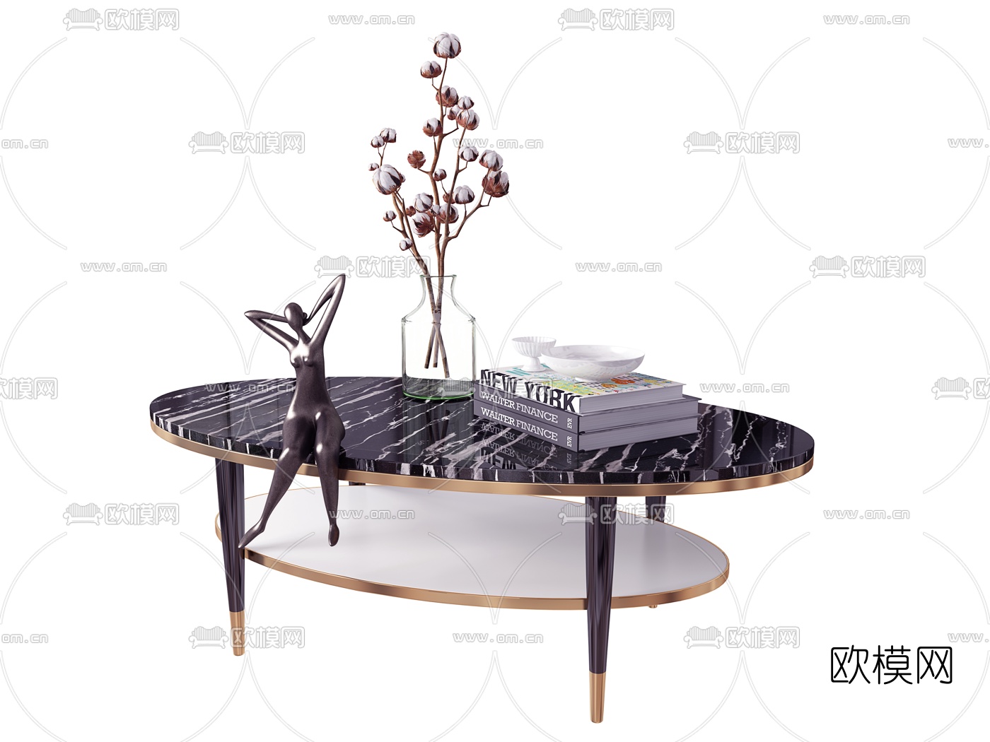 现代轻奢金属大理石茶几组合3d模型