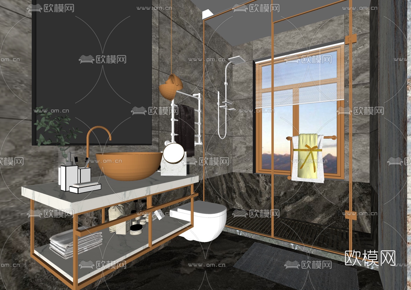 现代轻奢卫生间浴室su模型下载