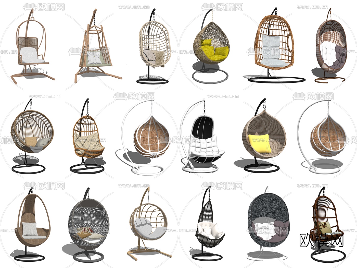 现代藤编吊椅秋千椅su模型下载