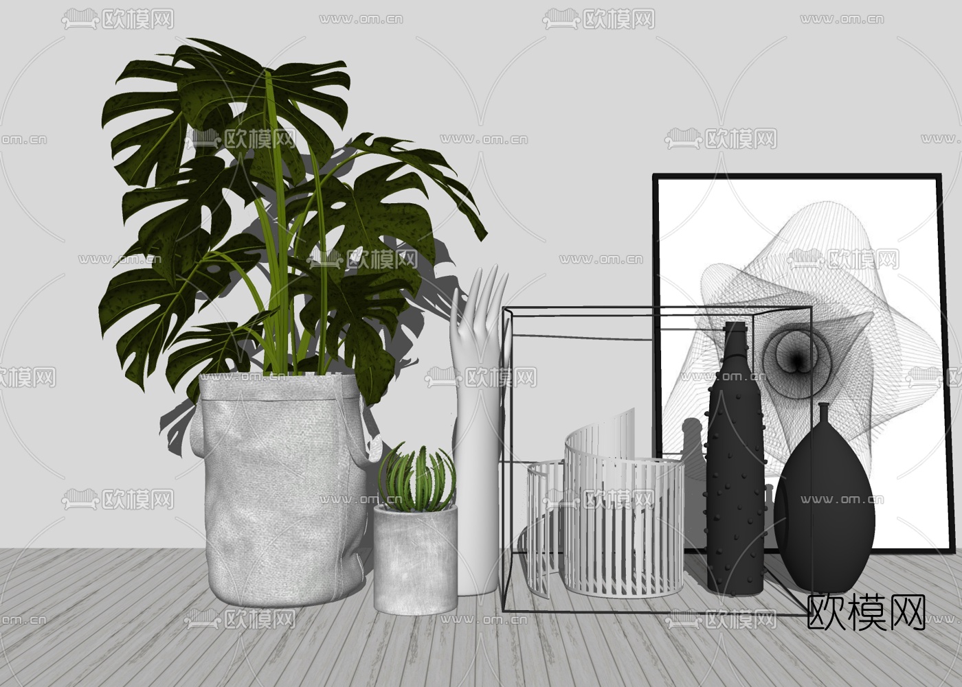 北欧盆栽摆件su模型下载