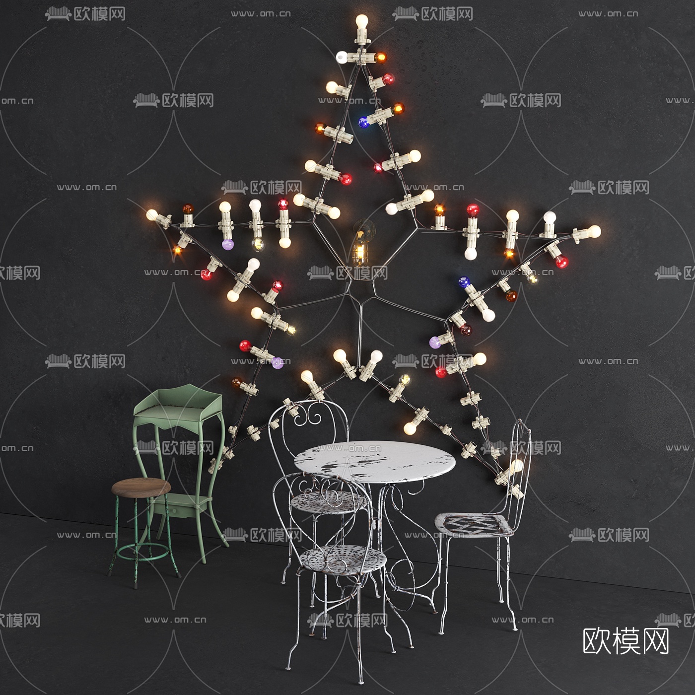 工业风铁艺休闲桌椅3d模型下载（渲染图1）