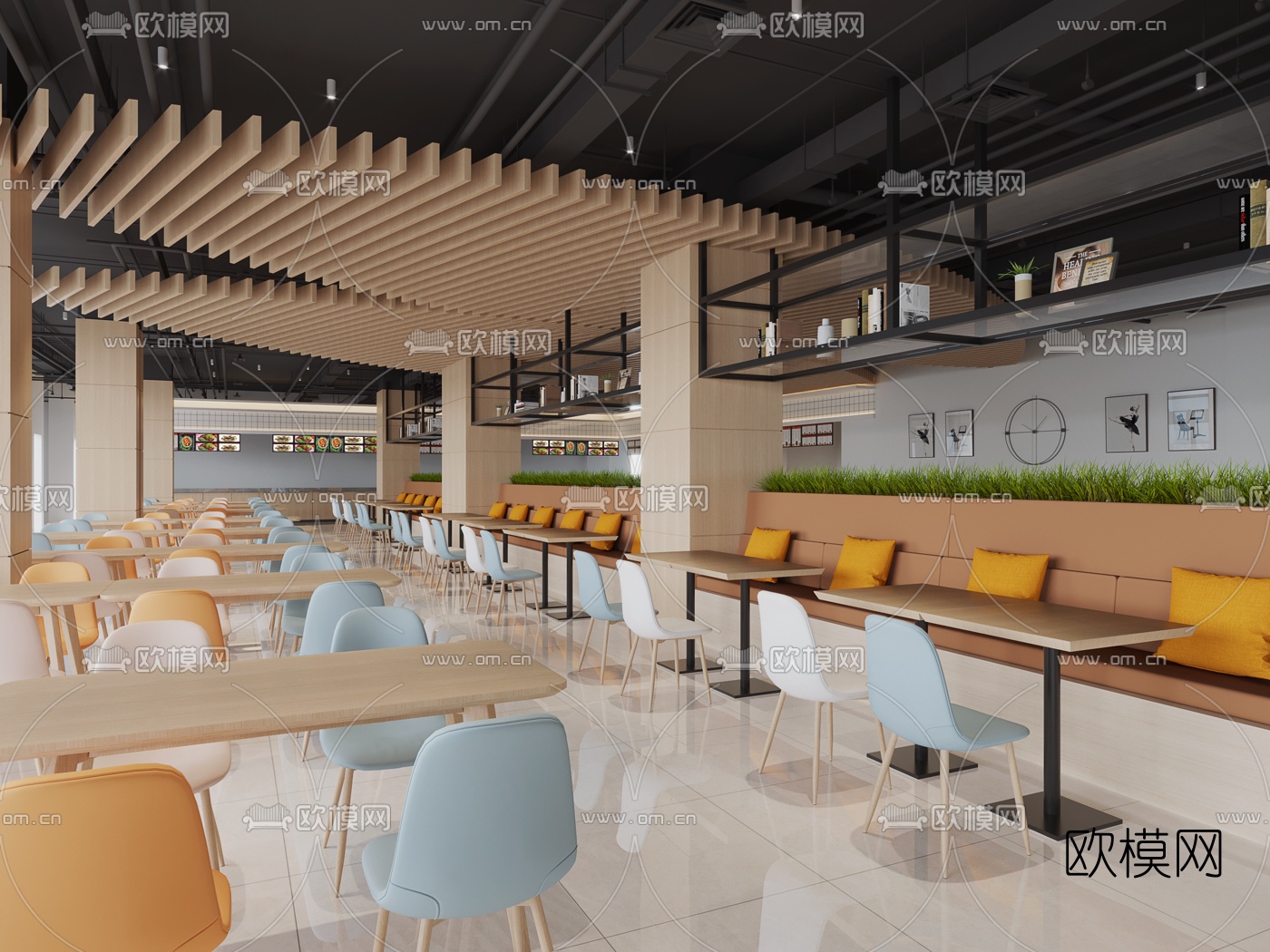 现代员工餐厅3d模型下载（渲染图2）