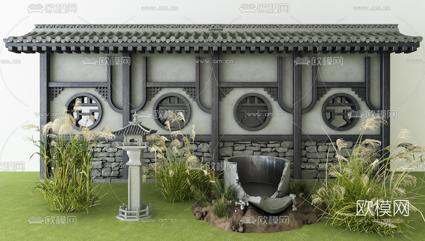 中式景观园艺小品3d模型下载