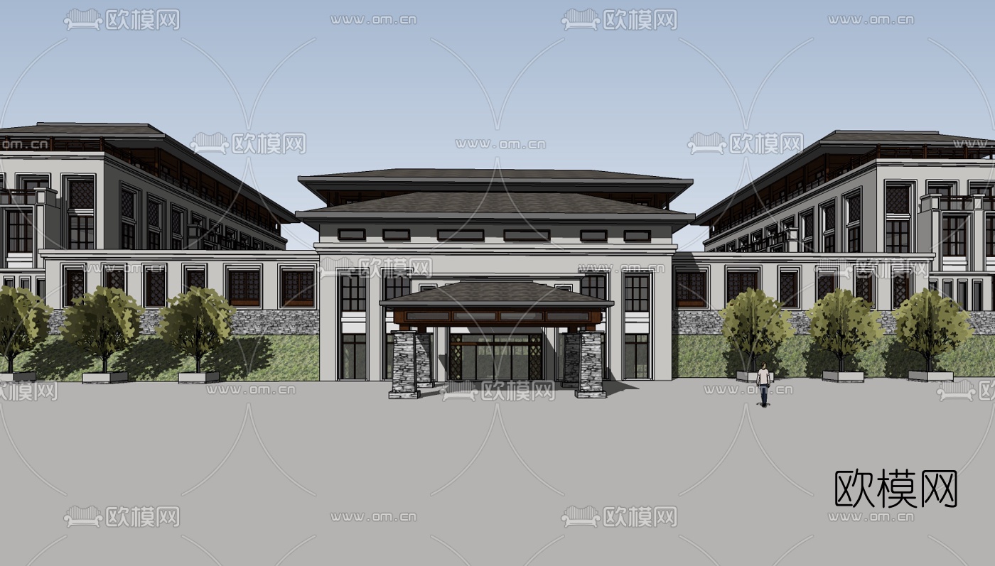 新中式商业会所su模型