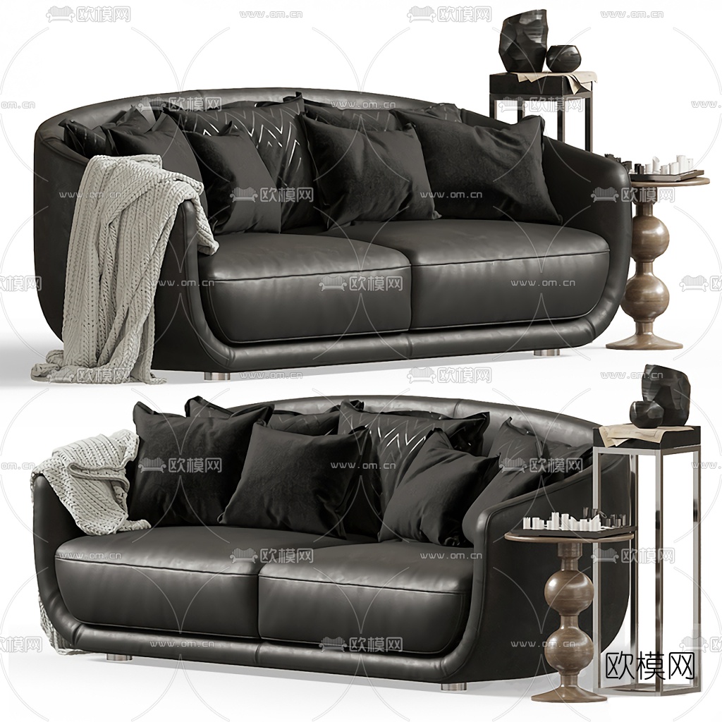 现代皮革双人沙发3d模型下载