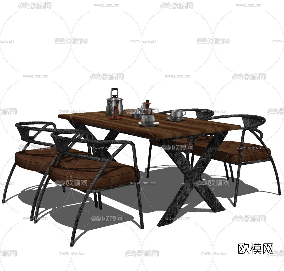 工业风金属餐桌椅免费su模型下载（渲染图3）