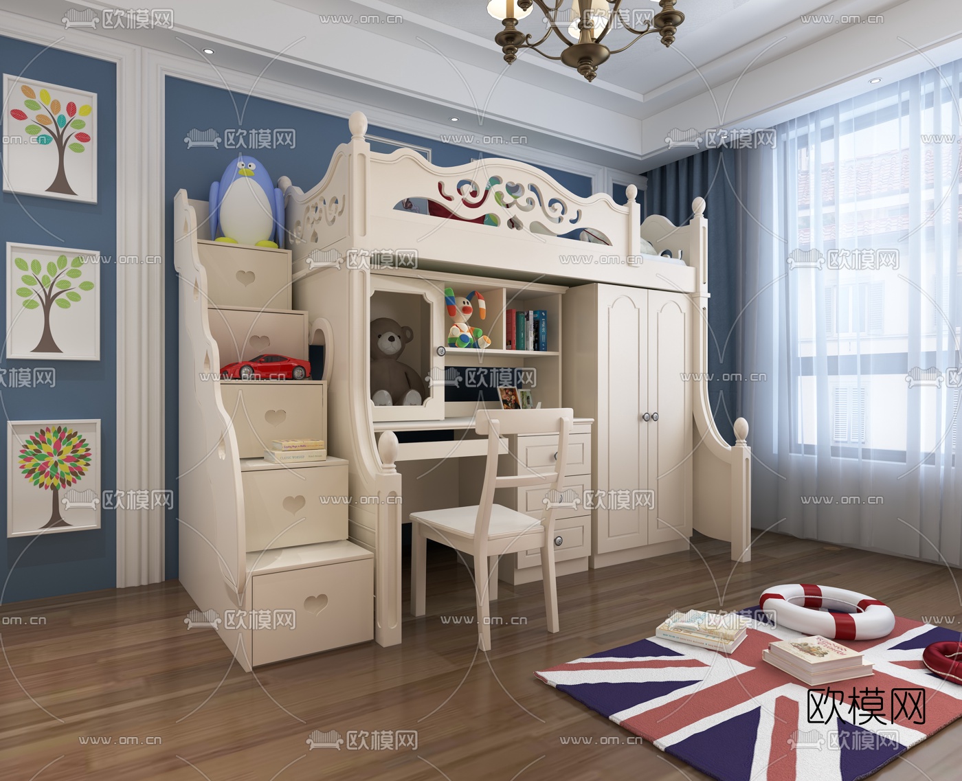美式儿童床3d模型下载（渲染图3）