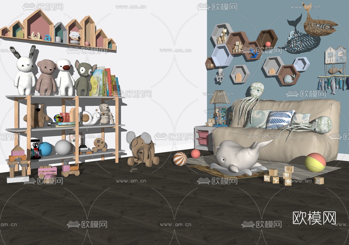 北欧儿童布艺沙发su模型下载