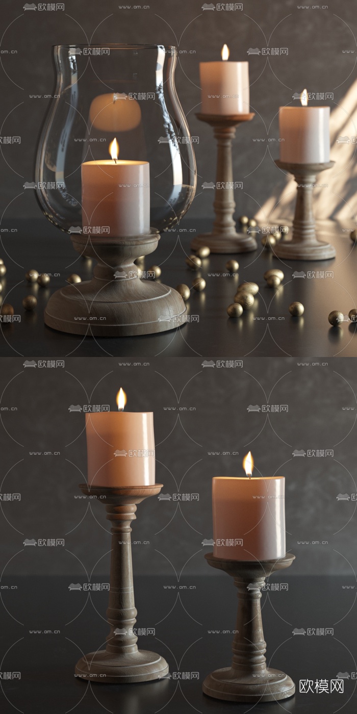 新中式烛台灯3D模型下载