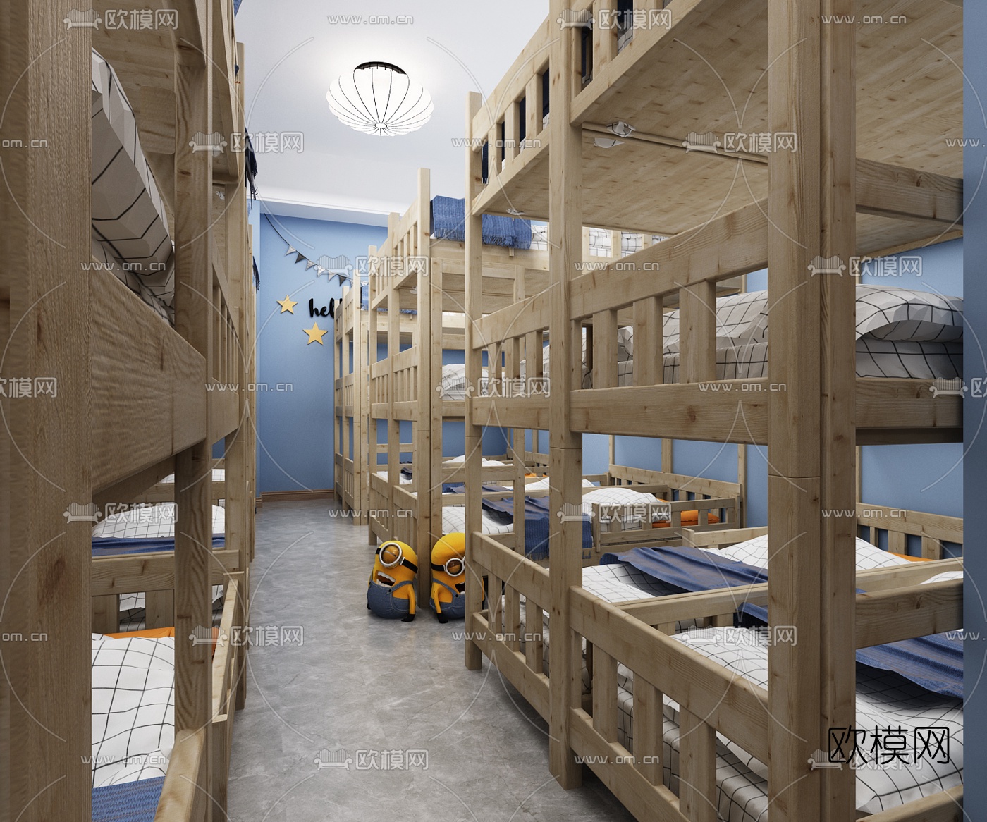 现代男生宿舍儿童床3d模型下载（渲染图1）