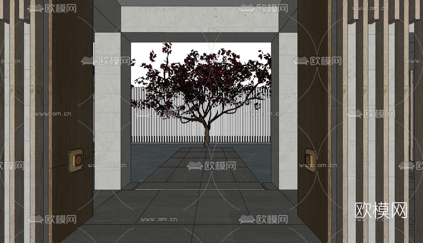 现代民宿酒店接待大堂su模型下载（渲染图3）