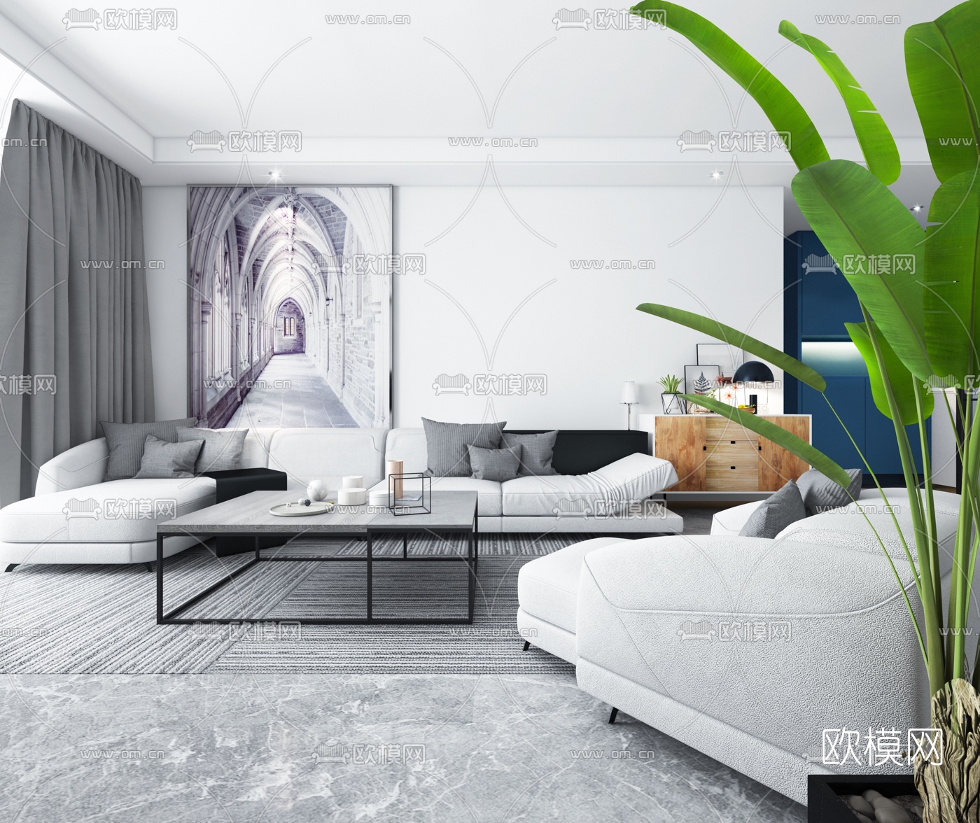 现代极简沙发组合3d模型-免费3dmax模型库-欧模网