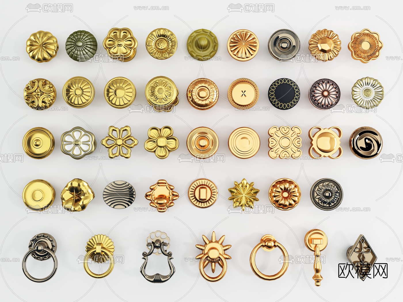 简欧镀金拉手门把手3d模型下载