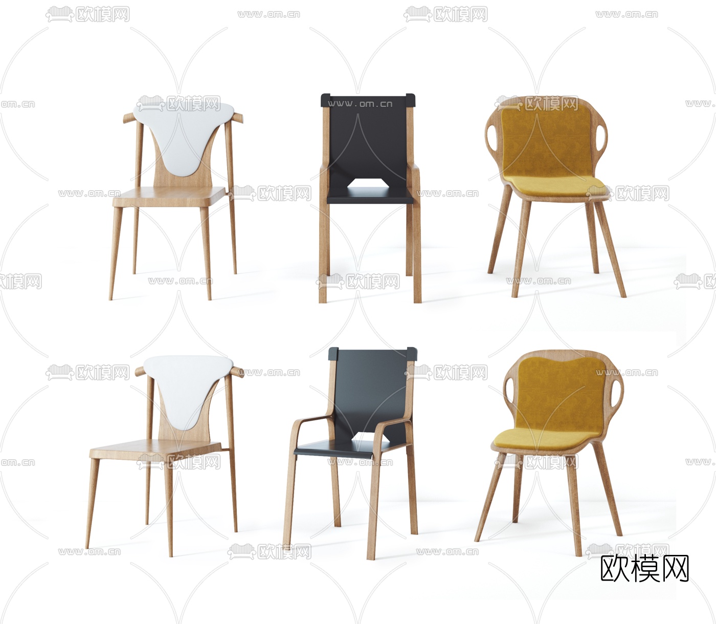 北欧木质单椅3d模型下载