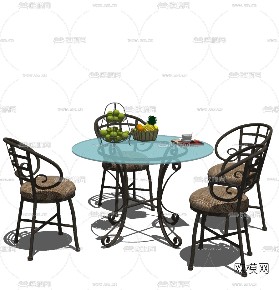 美式田园休闲桌椅组合免费su模型下载（渲染图1）