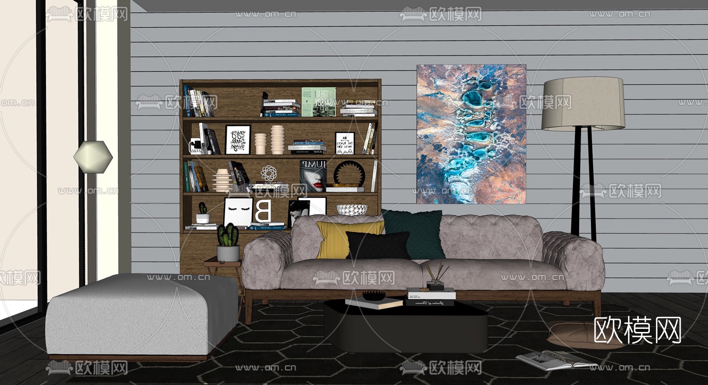 现代布艺沙发组合su模型