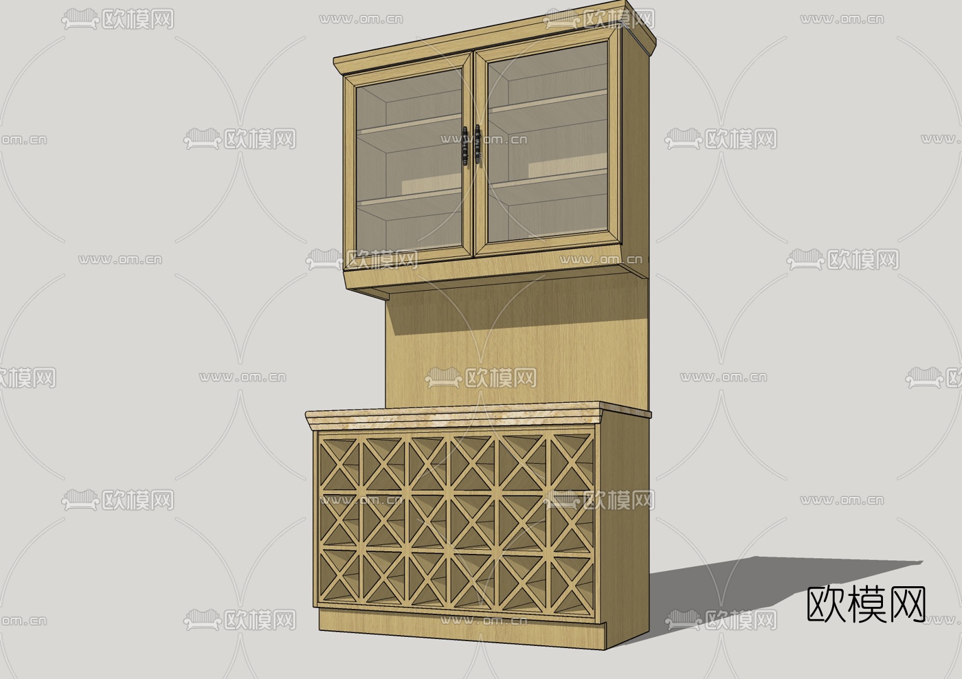 美式实木酒柜免费su模型下载