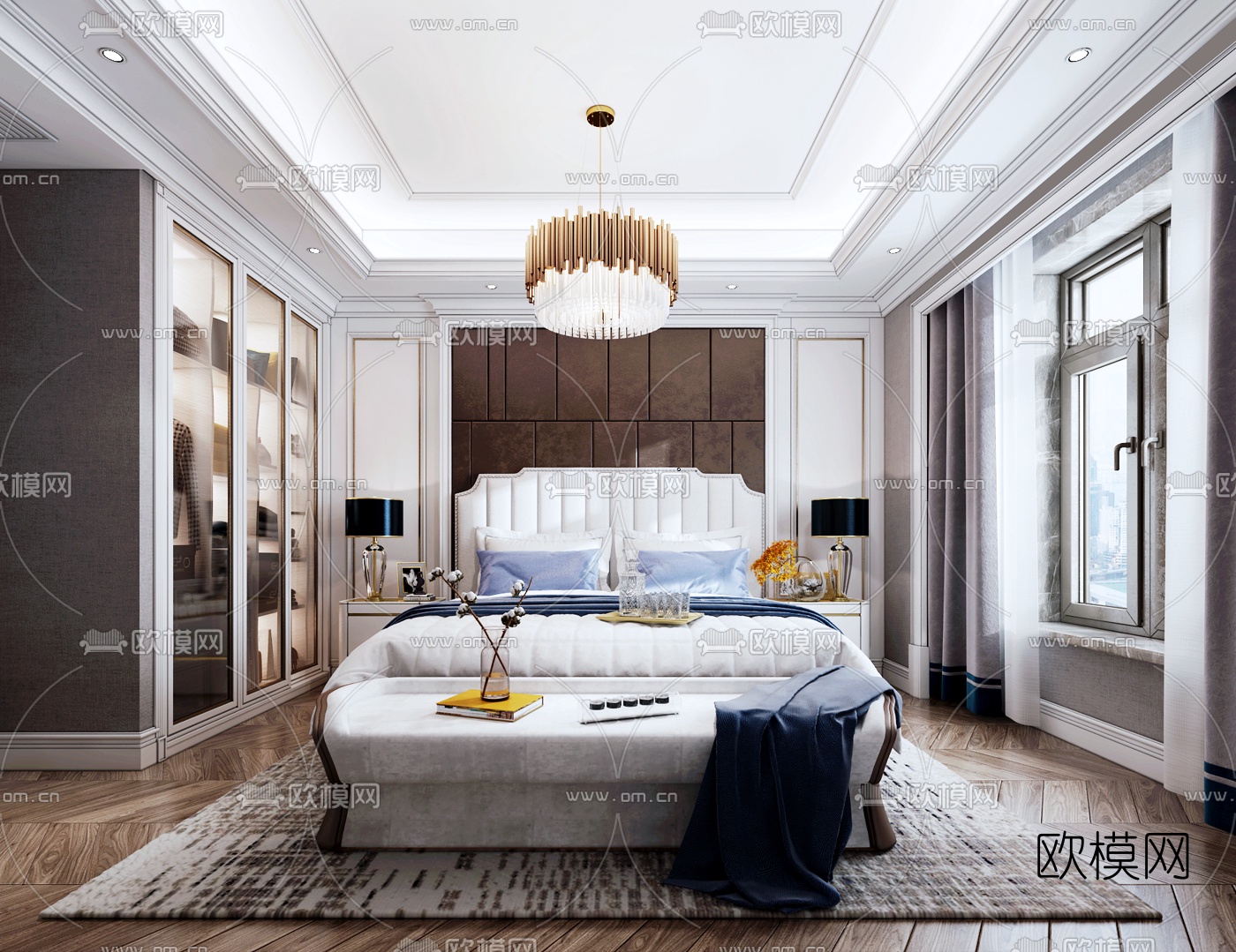 简欧卧室3d模型下载（渲染图2）