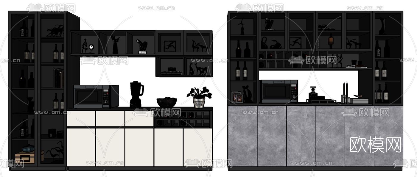 现代轻奢酒柜su模型下载（渲染图2）