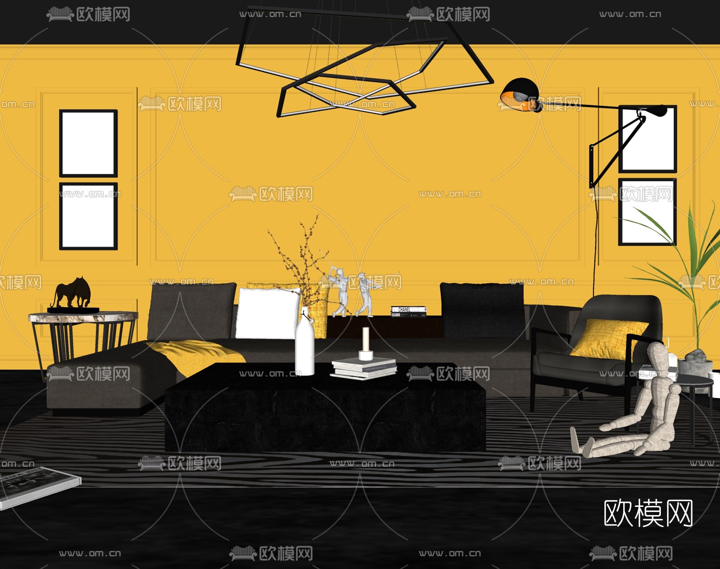 现代沙发组合su模型下载（渲染图1）