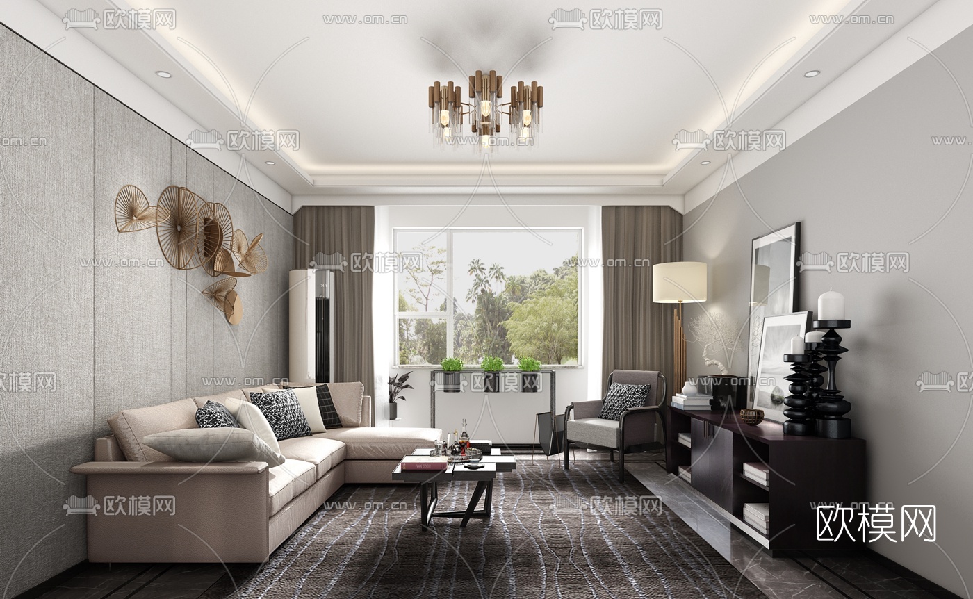 戴勇新作 现代客厅3D模型下载（渲染图1）