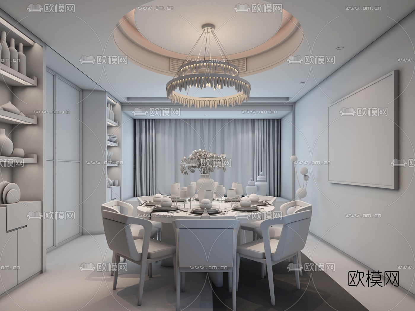 高文安设计新中式餐厅 3D模型下载（渲染图2）