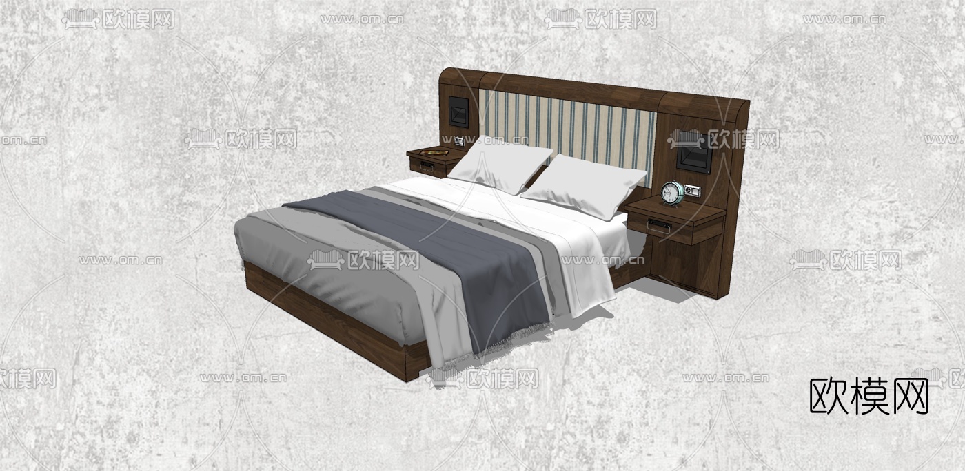 现代双人床su模型下载（渲染图2）