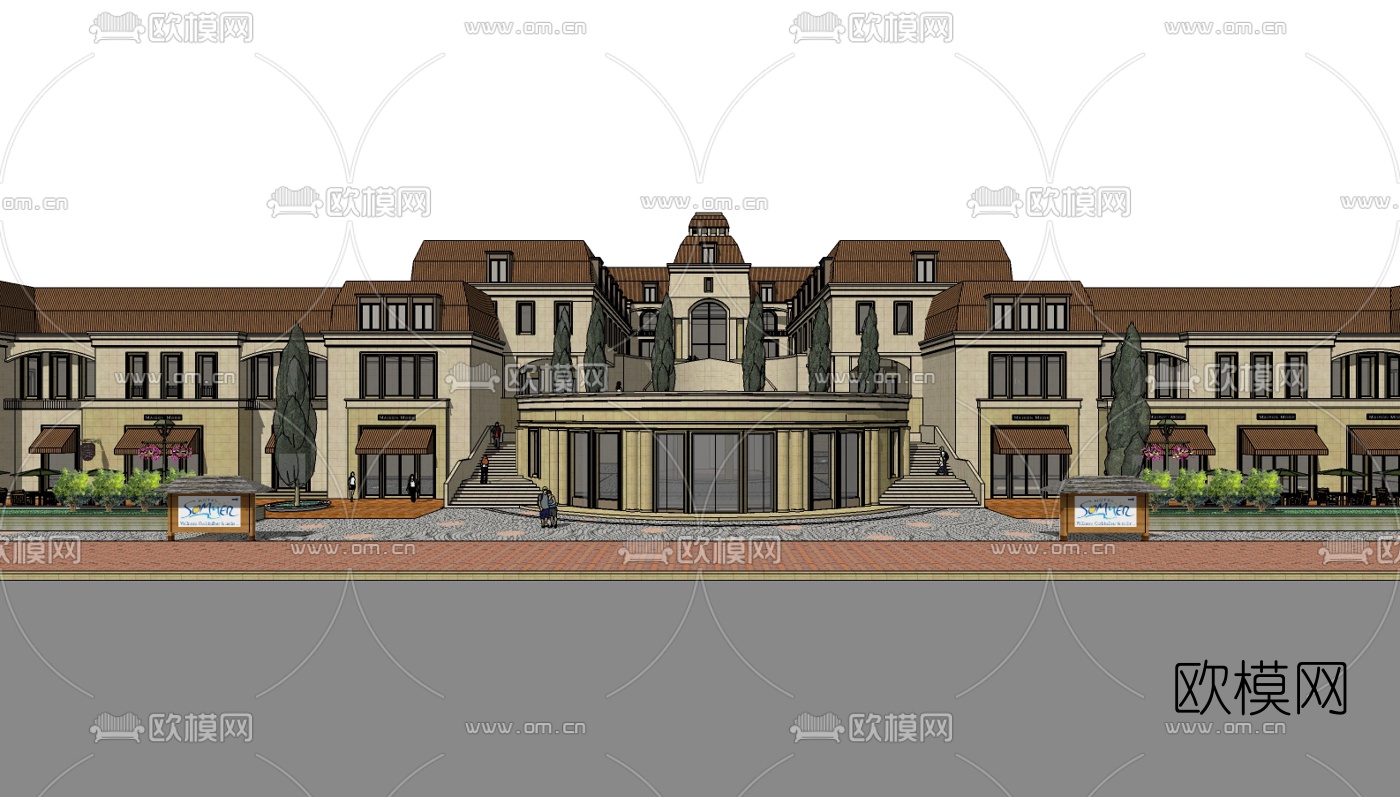 欧式商业街su模型下载（渲染图1）